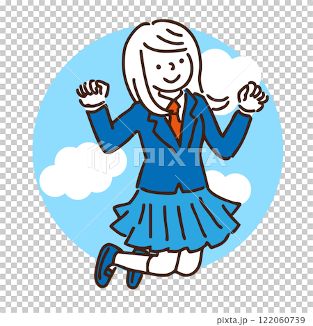 ジャンプする制服姿の女子のイラスト ジャンプする制服姿の女子のイラスト 122060739
