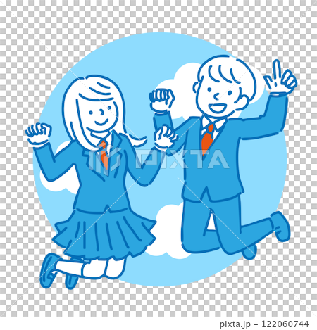 Illustration of men and women in uniforms jumping 122060744