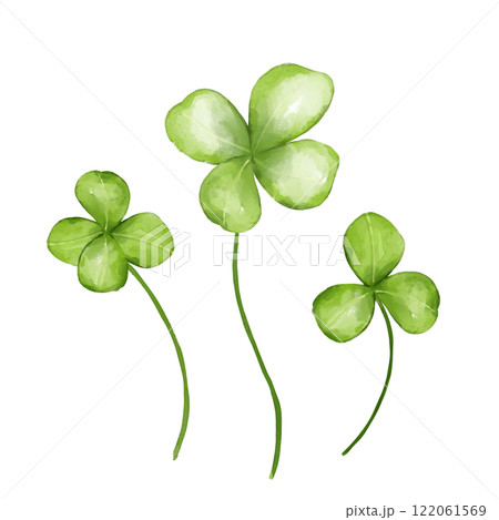 Green clover leaves. Watercolor illustration. 122061569