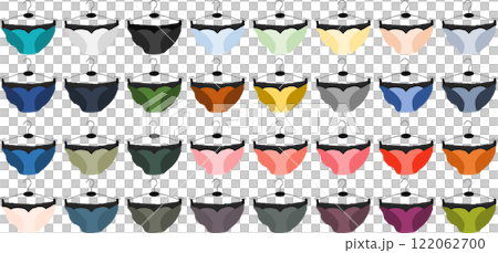 ハンガーに干したパンツのグラフィック素材イラストセット 122062700