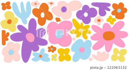Vibrant floral design featuring colorful daisies in pink, orange, and yellow. Perfect for spring decor, patterns, and nature-inspired artwork 122063132