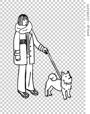 一個女人在冬天遛狗 一個女人在冬天遛狗 122063245