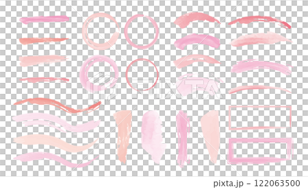 水彩　ピンク　筆　ライン　フレーム あしらいセット	 122063500