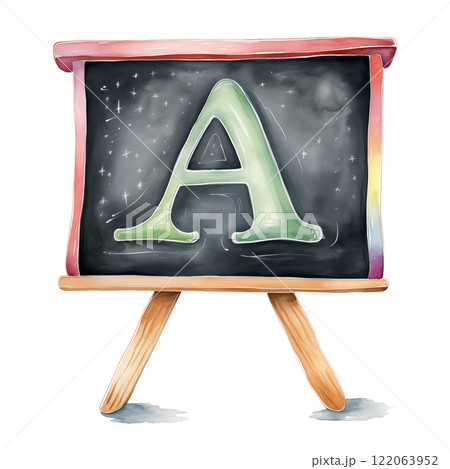 Watercolor chalkboard with large letter "A" isolated on white background. 122063952