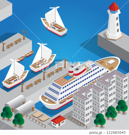 Sea port. Isometric. Vector illustration. 122065045