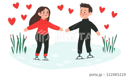 Happy Couple Ice Skating in Love with Minimalist Style Vector Art 122065229