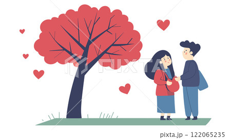 Couple Under a Heart Tree in Flat Minimal Vector Art Couple Under a Heart Tree in Flat Minimal Vector Art 122065235