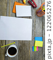 Office desk with various office supplies 122065276