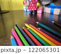 Colored pencils are on the office table 122065301