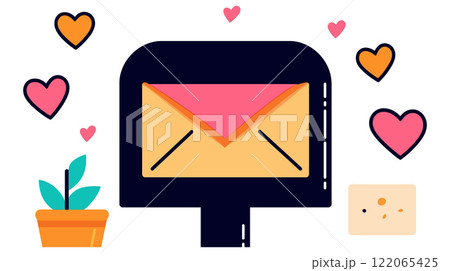 Mailbox with Love Letters and Hearts in Flat Vector Art 122065425
