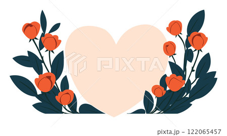 Heart Shaped Design Surrounded by Floral Elements in Flat Vector Art Heart Shaped Design Surrounded by Floral Elements in Flat Vector Art 122065457