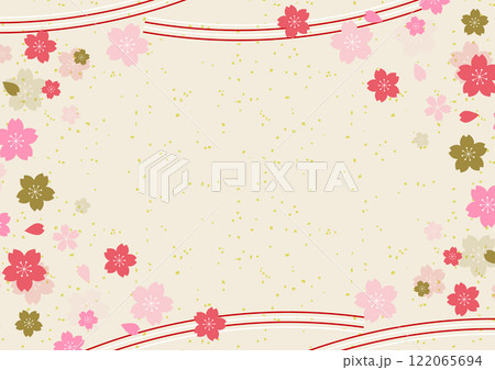 桜の花舞う水引と和柄の春の和風背景2 桜の花舞う水引と和柄の春の和風背景2 122065694