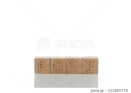 Wooden cubes with letters pose on a white background 122065778
