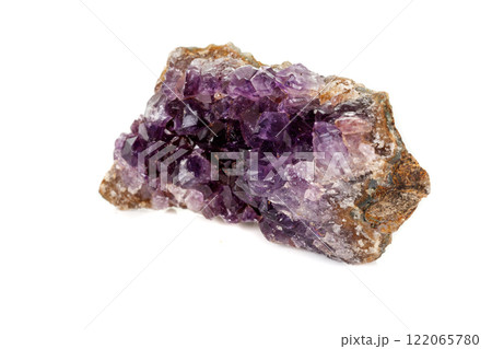 Amethyst Crystal Druse  macro mineral on white background 122065780