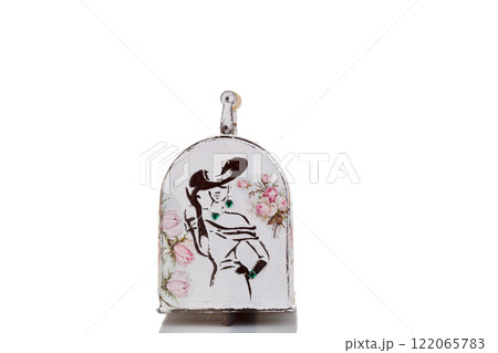 Cover for decorative sewing machine on a white background Cover for decorative sewing machine on a white background 122065783
