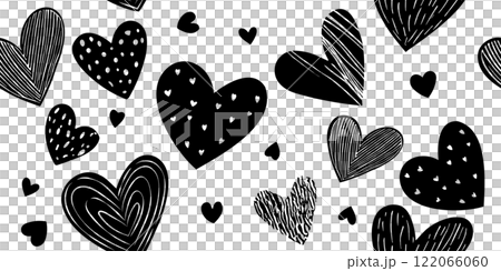 Seamless pattern of hand drawn monochrome hearts - simple and stylish design in black and white Seamless pattern of hand drawn monochrome hearts - simple and stylish design in black and white 122066060