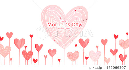 手描きのピンクのハートと花をモチーフにした母の日向けデザイン 122066307