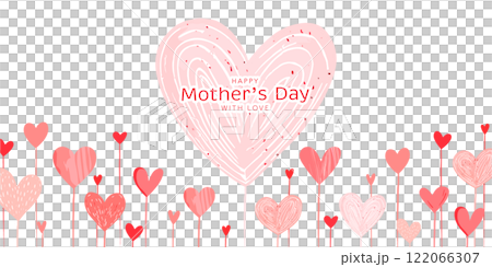手描きのピンクのハートと花をモチーフにした母の日向けデザイン 122066307
