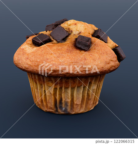 Isolated Chocolate Chip Muffin, dessert sweet food bakery 3D Render illustration 122066315