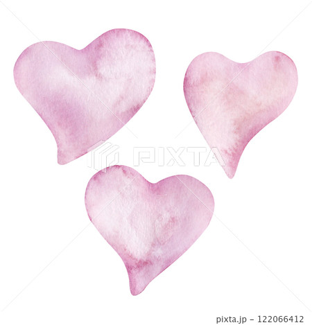 Soft pink hearts simple set for Valentine's Day or wedding. Concept love. Hand drawn watercolor illustration on white background. For cards, confessions, cover, booklet 122066412
