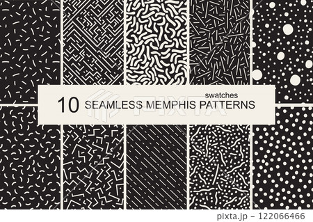Swatches memphis patterns - seamless. Retro fashion style 80-90s. 122066466
