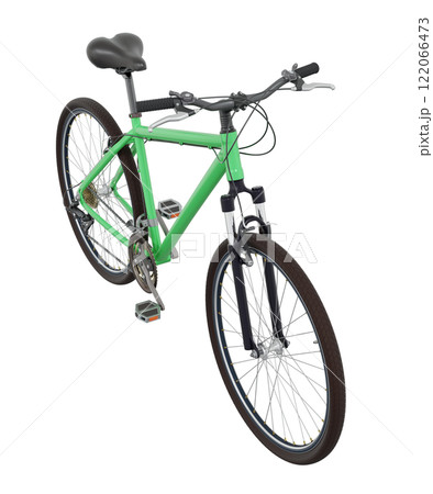 Green bicycle, side top view isolated on white background, 3D illustration 122066473