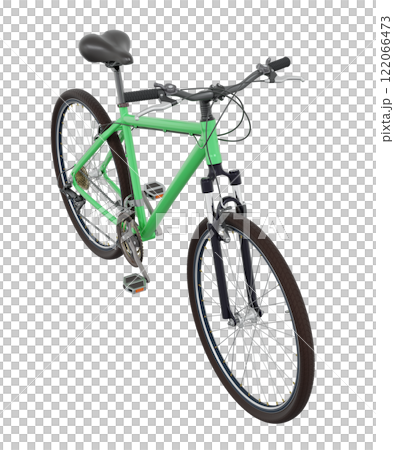 Green bicycle, side top view isolated on white background, 3D illustration 122066473