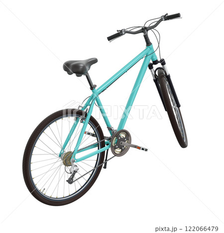 Blue teal bicycle standing on kickstand Blue teal bicycle standing on kickstand 122066479