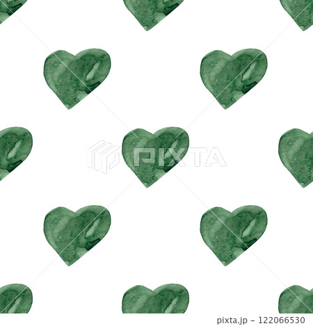 Hand drawn hearts. Green watercolor. Seamless festive pattern for your design Hand drawn hearts. Green watercolor. Seamless festive pattern for your design 122066530