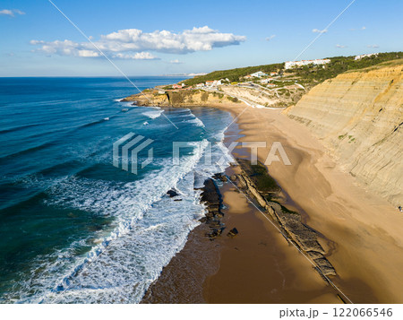 Magoito Beach on Sunny Day. Atlantic Ocean, Portugal. Aerial View Magoito Beach on Sunny Day. Atlantic Ocean, Portugal. Aerial View 122066546
