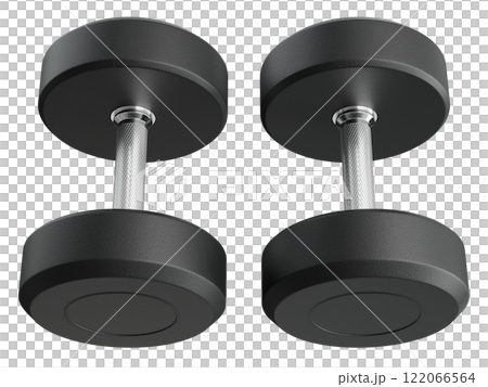 Two Blank Round Rubber Dumbbells, weightlifting gym equipment top view 122066564