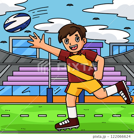 Rugby Player Chasing the Ball Colored Cartoon 122066624