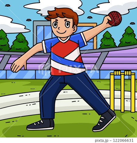 Cricket Bowler Ready to Throw the Ball Colored Cricket Bowler Ready to Throw the Ball Colored 122066631