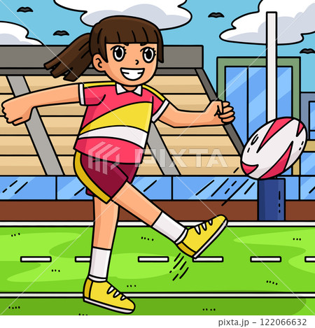 Female Rugby Female Kicking Ball Colored Cartoon 122066632