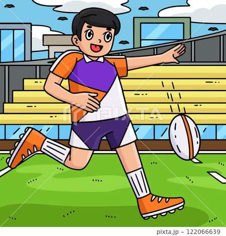 Rugby Player doing a Short Punt Colored Cartoon 122066639