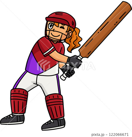 Cricket Batswoman Ready to Strike Cartoon Clipart  122066671