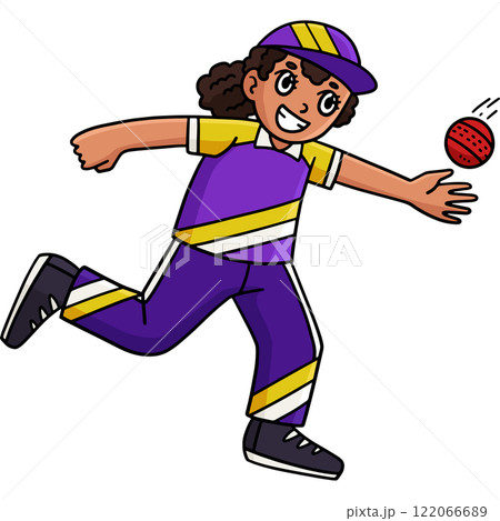 Cricket Female Fielder Catching the Ball Clipart 122066689