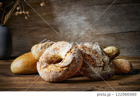 various kinds of freshly baked bread 122066980