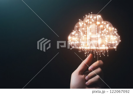 Cloud computing innovation digital realm technology visual futuristic environment close-up perspective data connectivity concept 122067092