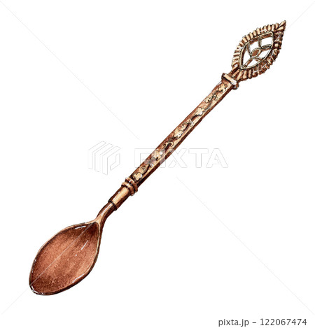 Hand drawing illustration of beautiful bronze spoon 122067474