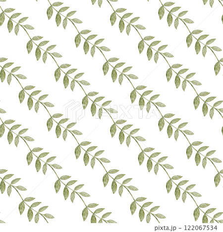 Watercolor seamless pattern of green leaves, branches. Illustrations are isolated on a white background. Ornament for design, printing on textile, fabric, packaging, clothes, cards, bags, wallpaper 122067534