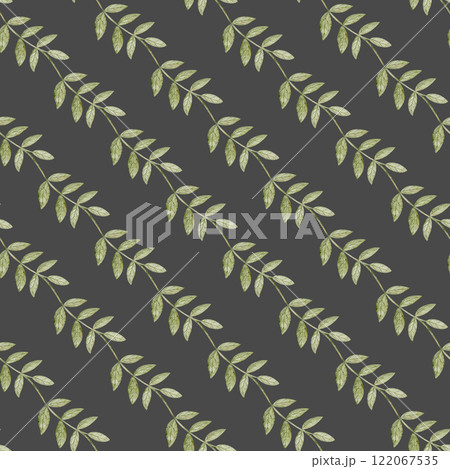 Watercolor seamless pattern of green leaves branches. Illustrations are isolated on a dark background. Ornament for design, printing on textiles, fabric, packaging, clothes, postcards, bags wallpaper Watercolor seamless pattern of green leaves branches. Illustrations are isolated on a dark background. Ornament for design, printing on textiles, fabric, packaging, clothes, postcards, bags wallpaper 122067535