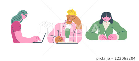 Writing people, modern flat vector concept illustrations set people writing on paper or device. Metaphor for reflection, insight, contemplation, creative expression Writing people, modern flat vector concept illustrations set people writing on paper or device. Metaphor for reflection, insight, contemplation, creative expression 122068204