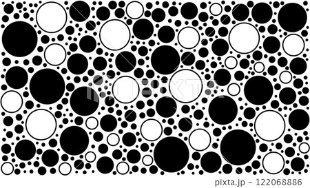 Black circles and black line circles of various sizes on a white background. Black circles and black line circles of various sizes on a white background. 122068886