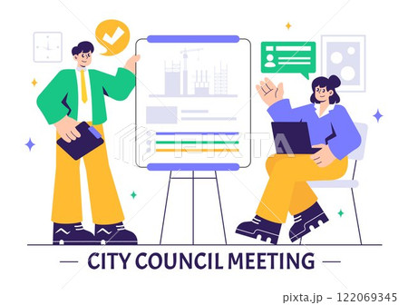 City Council Meeting Vector Illustration Featuring an Effective Business Team, Employees Collaborating, and Brainstorming for Critical Negotiations City Council Meeting Vector Illustration Featuring an Effective Business Team, Employees Collaborating, and Brainstorming for Critical Negotiations 122069345