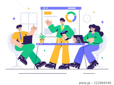 City Council Meeting Vector Illustration Featuring an Effective Business Team, Employees Collaborating, and Brainstorming for Critical Negotiations 122069346