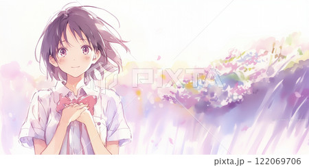 少女。女性。水彩画。イラスト。挿絵。 122069706