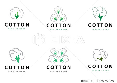 cotton logo design flower soft cotton organic plant textile material clothing illustration template bundle set collection 122070179