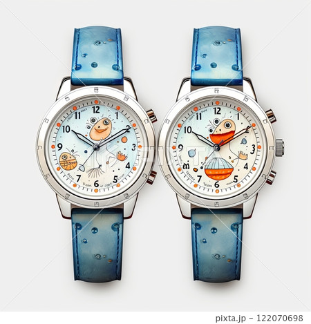 Blue silicone strap watch with a cute cartoon character on the dial. 122070698