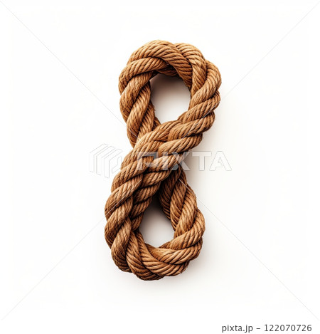 Detailed Studio Photograph of a Decorative Nautical Rope Knot Isolated on Bright White Background 122070726